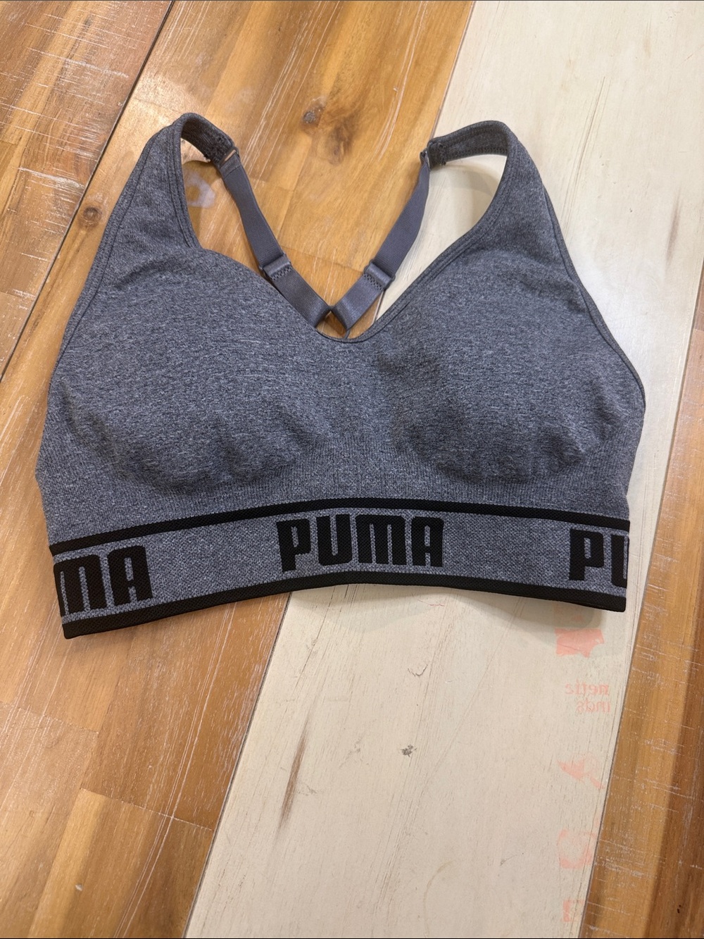 Puma Gray Seamless Light Support Sports Bra with Logo Band